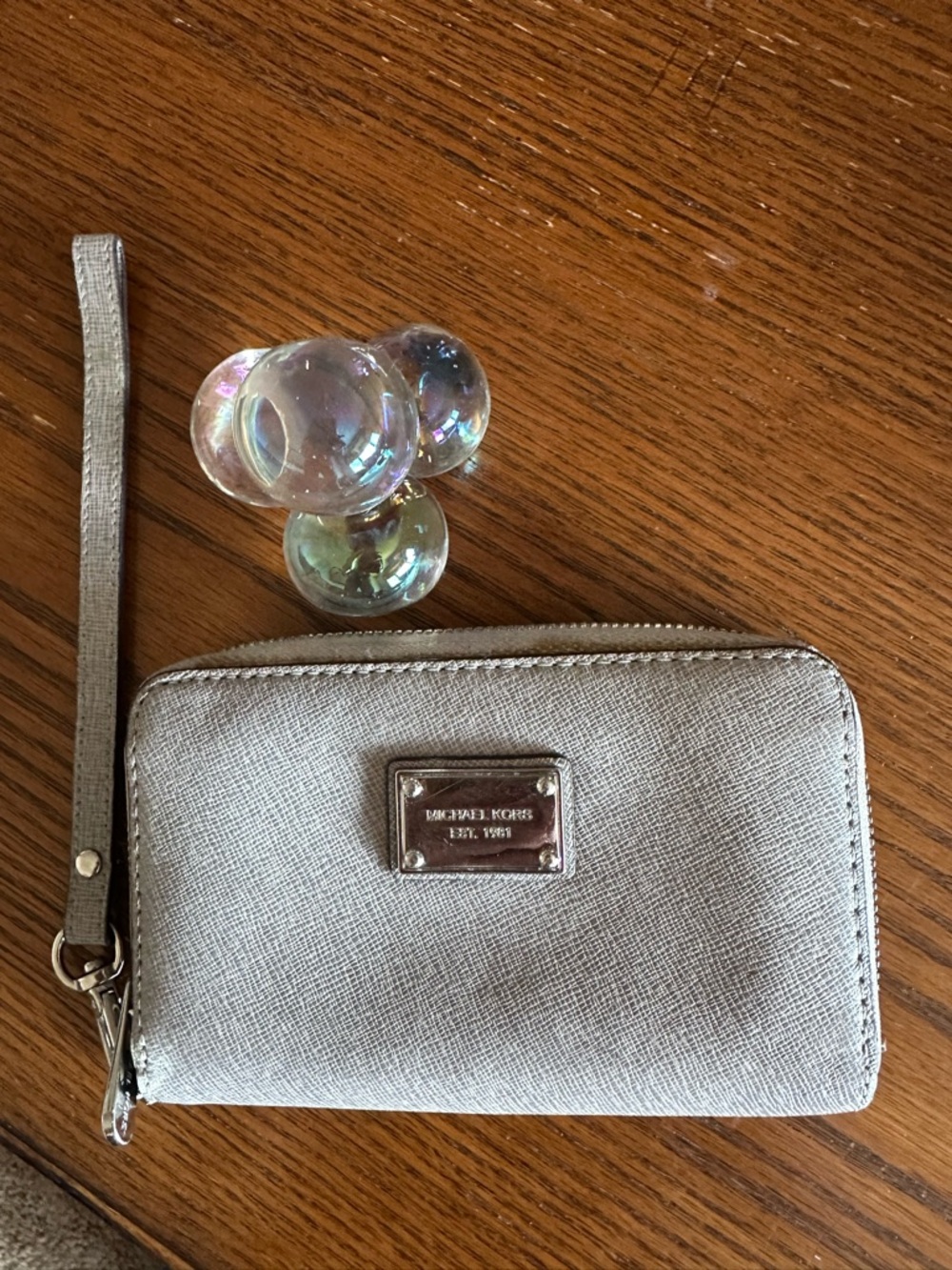 Michael Kors Silver Metallic Zip Wristlet Wallet